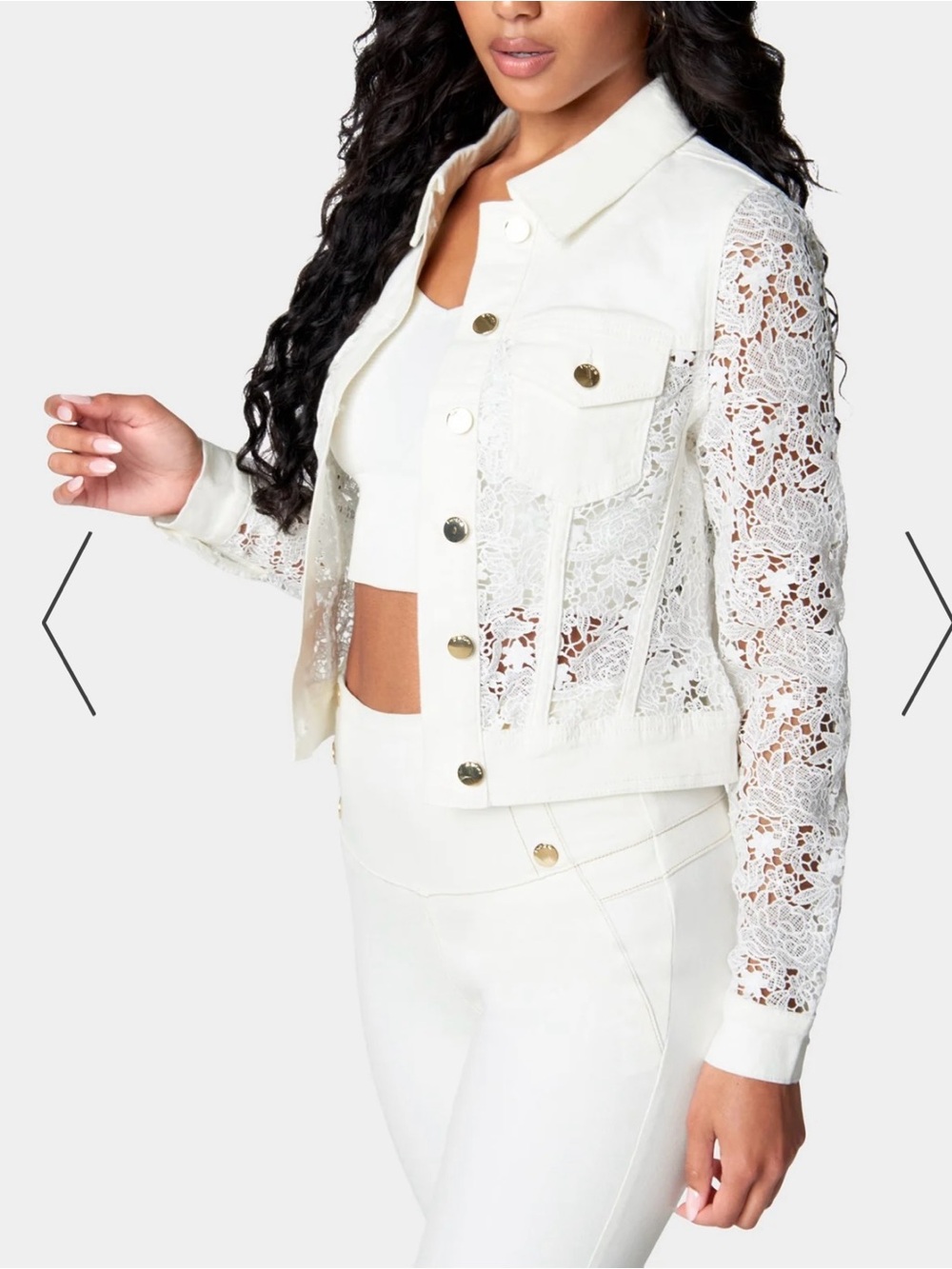 bebe White Lace-Sleeve Denim Jacket - Picture 3 of 6